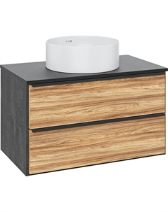 Тумба с раковиной Мальта 85 подвесная, дуб, черная, раковина Palla 40 Runo