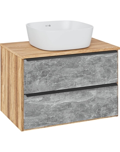 Тумба с раковиной Мальта 70 подвесная, дуб, серая, раковина Bella 40 Runo