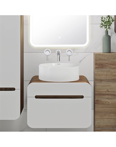 Тумба с раковиной Ницца 60 темное дерево, белая, раковина Palla 40 Runo