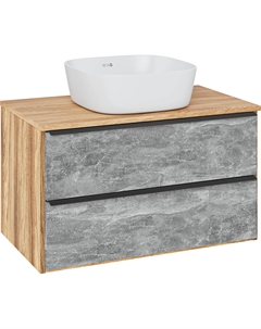 Тумба с раковиной Мальта 85 подвесная, дуб, серая, раковина Bella 40 Runo