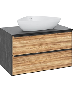 Тумба с раковиной Мальта 85 подвесная, дуб, черная, раковина Terzo 60 Runo