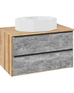 Тумба с раковиной Мальта 85 подвесная, дуб, серая, раковина Cristallo 50 Runo