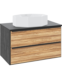 Тумба с раковиной Мальта 85 подвесная, дуб, черная, раковина Cristallo 50 Runo