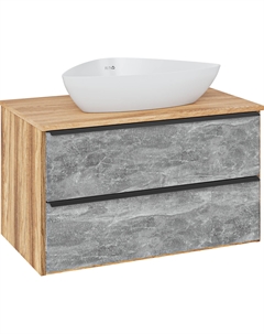 Тумба с раковиной Мальта 85 подвесная, дуб, серая, раковина Terzo 60 Runo