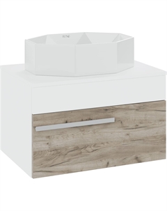 Тумба с раковиной Вудлайн 65 подвесная, крафтовый дуб, раковина Cristallo 50 Runo