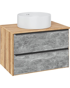 Тумба с раковиной Мальта 70 подвесная, дуб, серая, раковина Palla 40 Runo