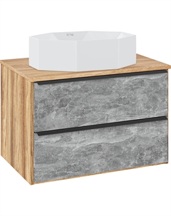 Тумба с раковиной Мальта 70 подвесная, дуб, серая, раковина Cristallo 50 Runo