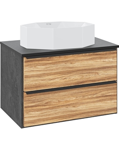 Тумба с раковиной Мальта 70 подвесная, дуб, черная, раковина Cristallo 50 Runo