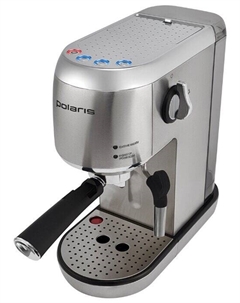 Кофеварка рожковая Polaris PCM 2001AE, 1.4 кВт, кофе молотый, 1.5 л, ручной капучинатор, серебристый