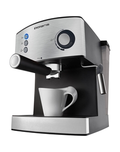 Кофеварка рожковая Polaris PCM 1537AE Adore Crema, молотый, 1.5л, ручной капучинатор, нержавеющая сталь/черный, 850Вт