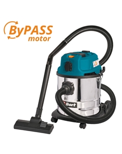 Строительный пылесос BSS-1620-Storm, сетевой, 1.6 кВт, сухая, влажная уборка, объем пылесборника 20 л, контейнер, мешок, диаметр шланга 3.5 см, длина шланга 3 м, встроенная розетка, 6.13 кг (93417487) Bort