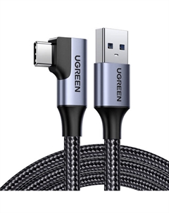Кабель USB(Am)-USB Type-C(M), прямой/угловой, экранированный, быстрая зарядка, 3А, 1 м, черный, UGREEN US385 (20299) Ugreen