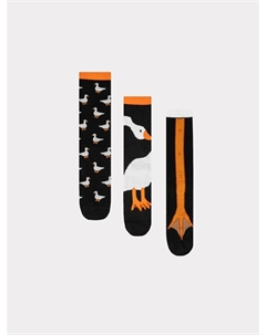 Носки черные с узором в виде гусей в наборе, 3 пары Mark formelle