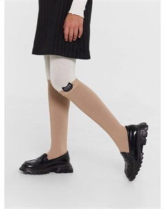 Колготки детские бежевые с имитацией гольфов и узором в виде котика Mark formelle