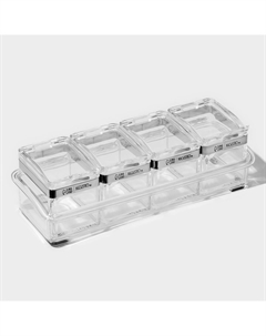 Набор емкостей для специй на подставке glace, 8 предметов: контейнер 200 мл 4 шт., ложка 4 шт., акрил, прозрачный Magistro