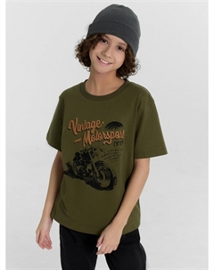 Футболка для мальчиков зеленая с принтом и надписью Mark formelle