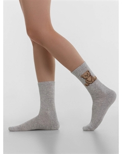 Носки женские высокие серые с узором в виде медведя Mark formelle
