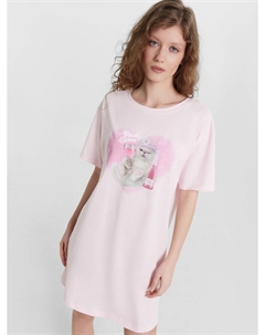 Сорочка ночная женская розовая с принтом и надписью Mark formelle