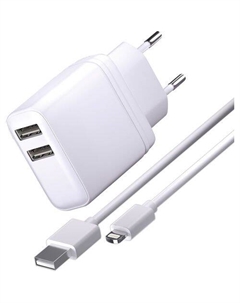 Сетевое зарядное устройство BORASCO 2xUSB-A, 8-pin Lightning, 15Вт, 3A, белый Borasco