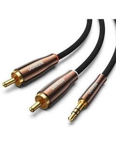 Кабель аудио UGREEN AV170, 2хRCA (f) - Jack 3.5 (f), 2м, GOLD, ф/фильтр, черный Ugreen