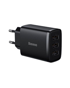 Сетевое зарядное устройство BASEUS Compact Charger 3U 17W CCXJ020101 17 Вт, 3xUSB, EU, черный (CCXJ020101) Baseus