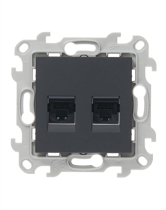 Розетка компьютерная 24 Harmonie встраиваемая графит 2хRJ45 (2450593-038) Simon