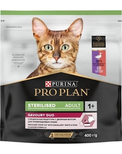 Сухой корм ® Sterilised Savoury Duo с двойным вкусом для взрослых стерилизованных привередливых кошек, с уткой и с печенью (10 кг) Purina pro plan