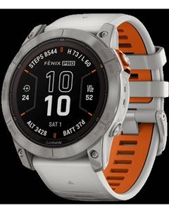 Часы Fenix 7X Pro Sapphire Solar Edition Титановые с серо-оранжевым ремешком Garmin