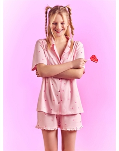 Пижама женская розовая с принтом Mark formelle