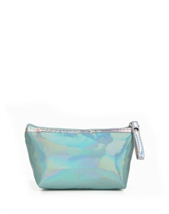 Косметичка простая на молнии, с ручкой, с подкладкой, голографическая, зеленая Nobrand