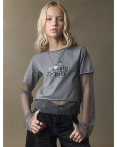 Комбинированный лонгслив с принтом для девочек Sela