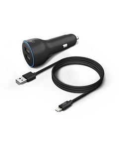 Автомобильное зарядное устройство BORASCO 2xUSB-A, 8-pin Lightning, 2.4A, черный Borasco
