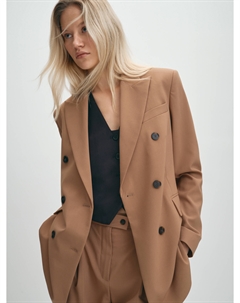 Бежевый длинный двубортный пиджак XS(42) Elis