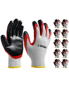 Перчатки х2 ЗАЩИТА L-XL, эластичные, натуральный хлопок, 10 пар, с двойным латексным обливом (11459-K10) Зубр