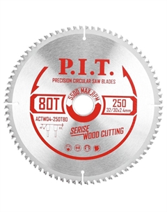 Диск пильный по дереву ACTW04-250T80, 250x32/30x2.4 мм, 80T, тип зуба TCG P.i.t.