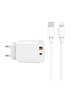 Сетевое зарядное устройство Quick 20W USB/Type-C + USB/Lightning 1m (Wi-U002) (белый) Wiwu