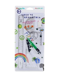 Набор геометрический: линейка 30 см, 2 угольника, транспортир, точилка, ластик, циркуль Nobrand