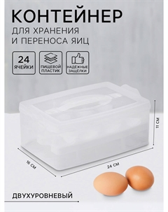 Контейнер для хранения яиц, 24 ячейки, двухуровневый, пластик, 24×16×11 см, белый Nobrand