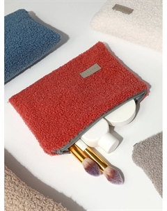 Косметичка женская на молнии, плоская, плюшевая, розовая Textura