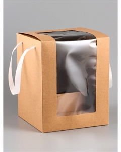 Коробка для цветов, букетов, крафт с пвх окном, 20×20×25 см Upak land