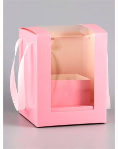 Коробка для цветов и букетов, розовая с пвх окном, 16×16×20 см Upak land