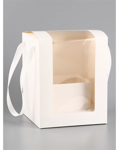 Коробка для цветов и букетов, белая с пвх окном, 16×16×20 см Upak land