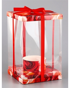Коробка pvc, для цветов и букетов, с лентой, 28×18×18 см, красный Upak land
