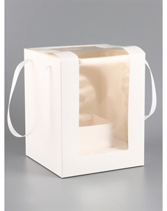 Коробка для цветов, букетов, белая с пвх окном, 20×20×25 см Upak land