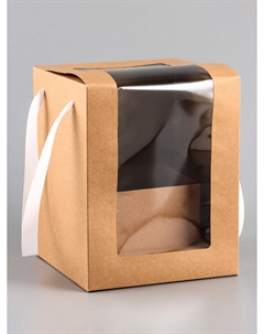 Коробка для цветов и букетов, крафт с пвх окном, 16×16×20 см Upak land