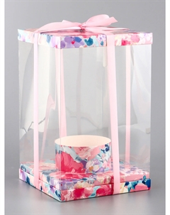 Коробка pvc, для цветов и букетов, с лентой, 28×18×18 см, розовый Upak land