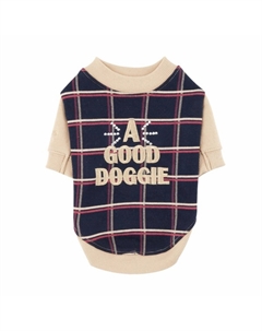Теплая футболка в клетку с контрастными рукавами "Хороший песик", синий (XL 35) Puppia
