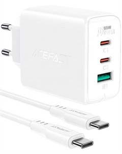 Зарядное устройство сетевое ACEFAST A13 трехпортовое, 65W, USB Type-C/USB Type-C/USB Type-A, кабель USB Type-C 1.2 м, белое Acefast