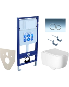 Комплект унитаза с инсталляцией Set Лугано-018 4в1 с сиденьем Микролифт и клавишей смыва Хром глянцевый Aquatek