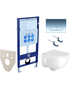 Комплект унитаза с инсталляцией Set Дива-016 4в1 с сиденьем Микролифт и клавишей смыва Хром глянцевый Aquatek